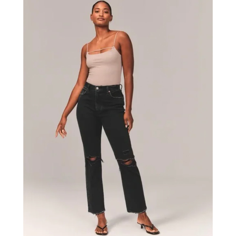 Abercrombie & Fitch Curve Love 90s Straight Ultra High Rise Jeans 32 14S Gray